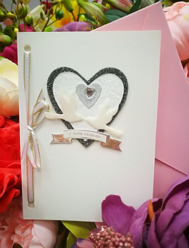 EG116-GC114AM Открытка ручной работы Свадебные голуби 12см*17см