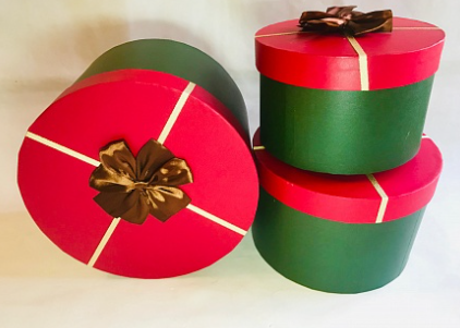 Коробка(K34) Круглая Новогодний бант 3в1 29*29*29