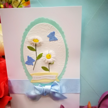 EG117-CR005-3AM Открытка ручной работы Ромашки с бантом 12см*17см
